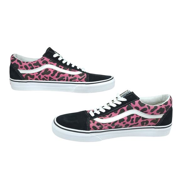 Vans Shoes Mens 12 Old Skool Black Suede Pink Leopard Cheetah Suede Low Tops - Picture 2 of 13